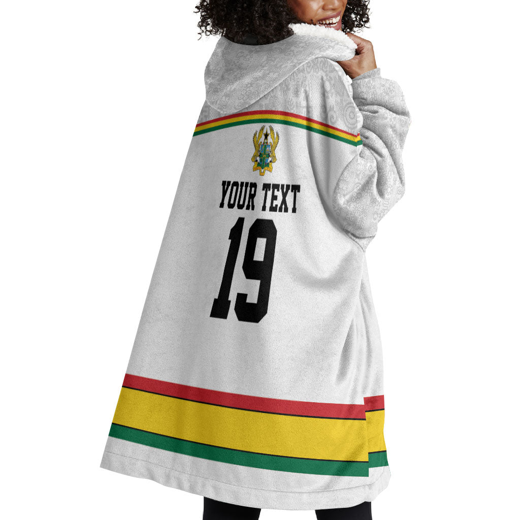 Custom World Football 2026 Ghana Wearable Blanket Hoodie Black Star Adinkra Heritage White Version