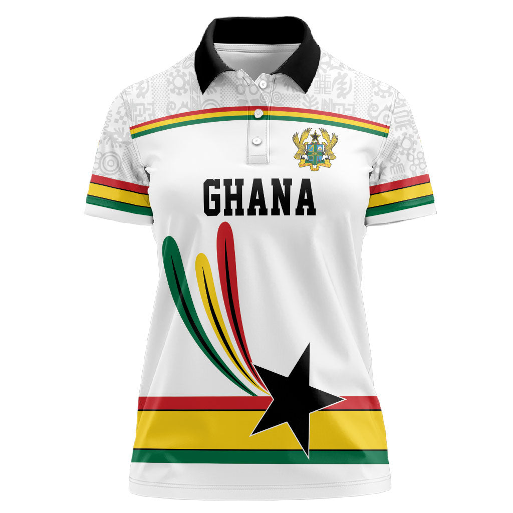 Custom World Football 2026 Ghana Women Polo Shirt Black Star Adinkra Heritage White Version