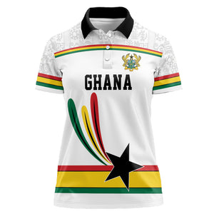 Custom World Football 2026 Ghana Women Polo Shirt Black Star Adinkra Heritage White Version