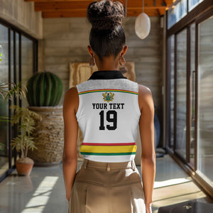 Custom World Football 2026 Ghana Women Sleeveless Polo Shirt Black Star Adinkra Heritage White Version