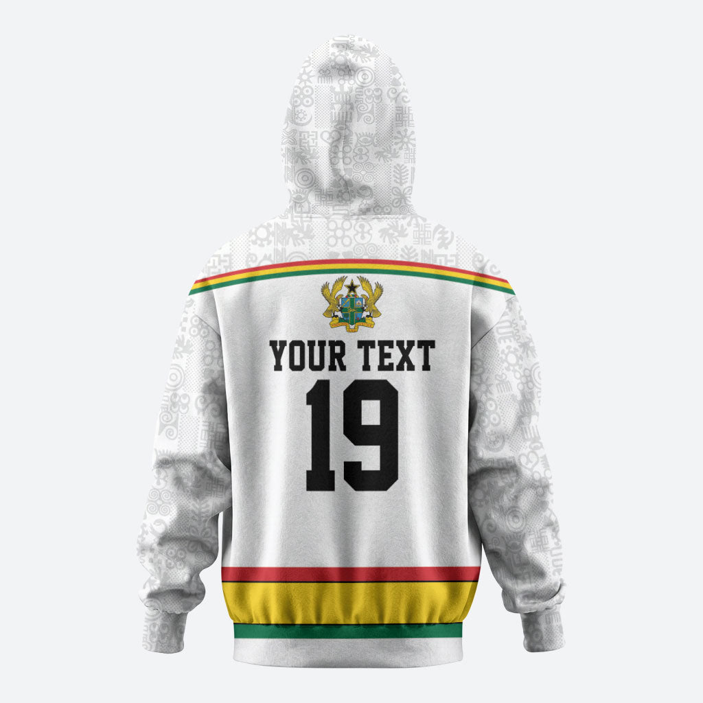 Custom World Football 2026 Ghana Zip Hoodie Black Star Adinkra Heritage White Version