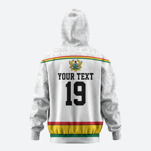Custom World Football 2026 Ghana Zip Hoodie Black Star Adinkra Heritage White Version