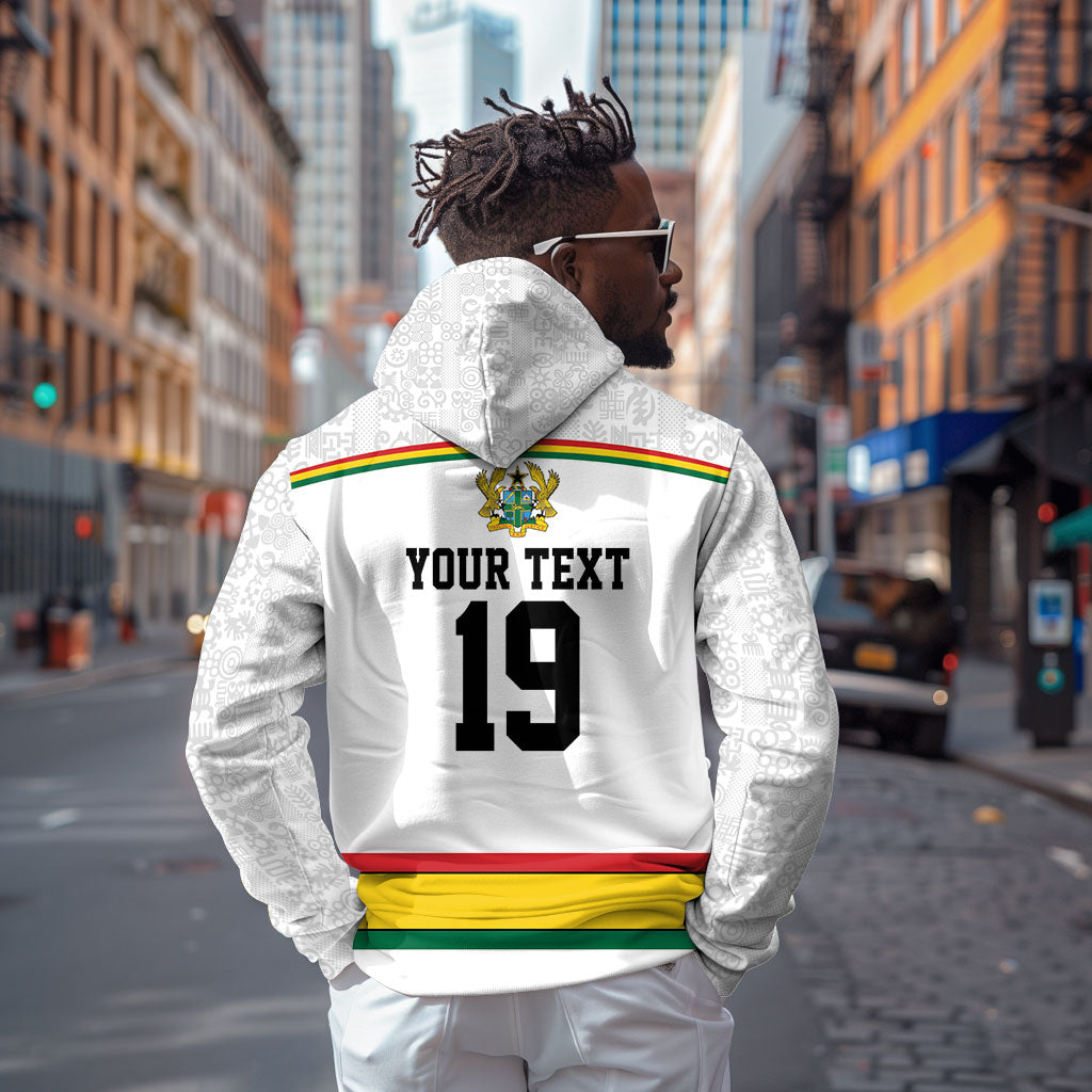 Custom World Football 2026 Ghana Zip Hoodie Black Star Adinkra Heritage White Version