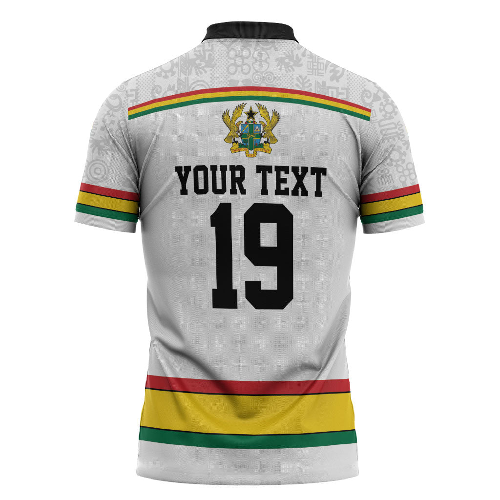 Custom World Football 2026 Ghana Zipper Polo Shirt Black Star Adinkra Heritage White Version