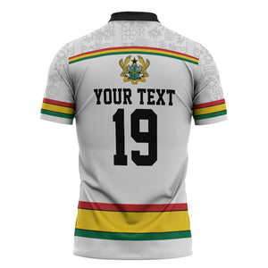 Custom World Football 2026 Ghana Zipper Polo Shirt Black Star Adinkra Heritage White Version