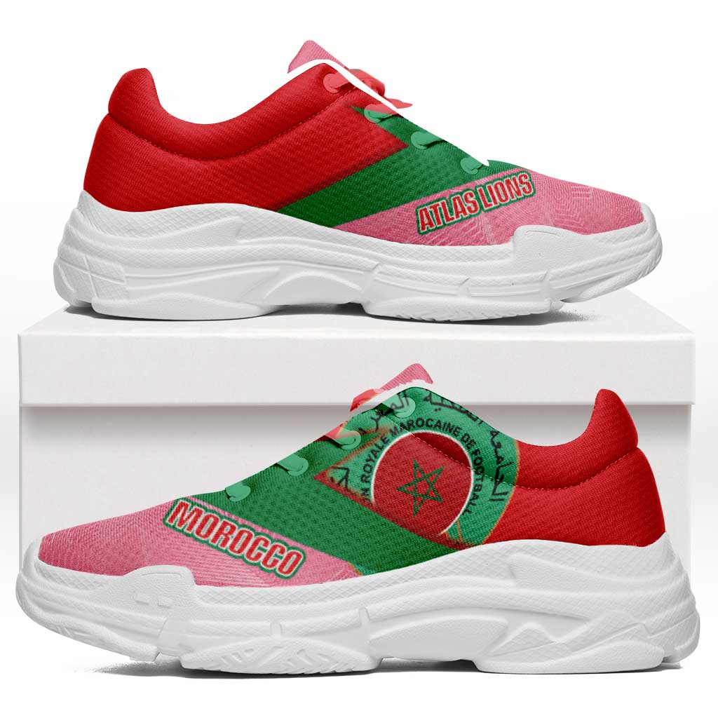 Morocco 2026 World Football Chunky Sneakers Atlas Lions Pink And Flag Color
