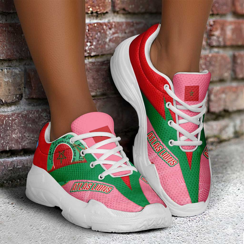 Morocco 2026 World Football Chunky Sneakers Atlas Lions Pink And Flag Color