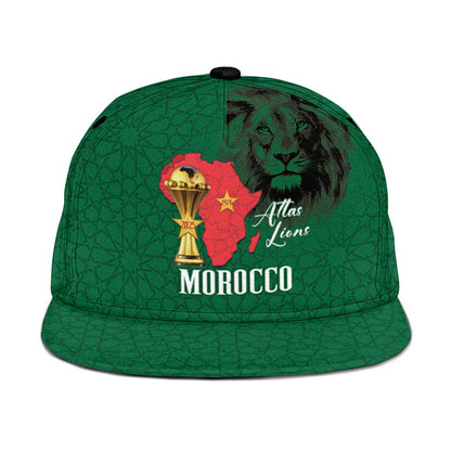 Morocco Football Snapback Cap Atlas Lions Champions African Green Islamic Pattern