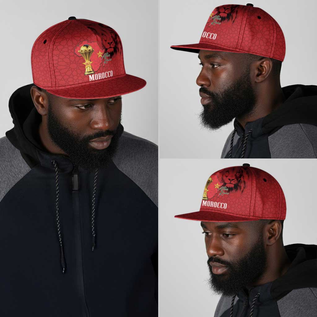 Morocco Football Snapback Cap Atlas Lions Champions African Red Islamic Pattern