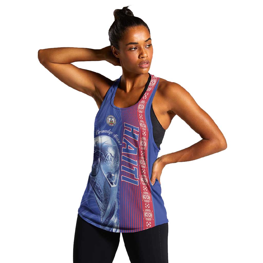 Personalized Afro-Haiti Football Women Racerback Tank 2026 Grenadye Alaso Blue Version - African Pride