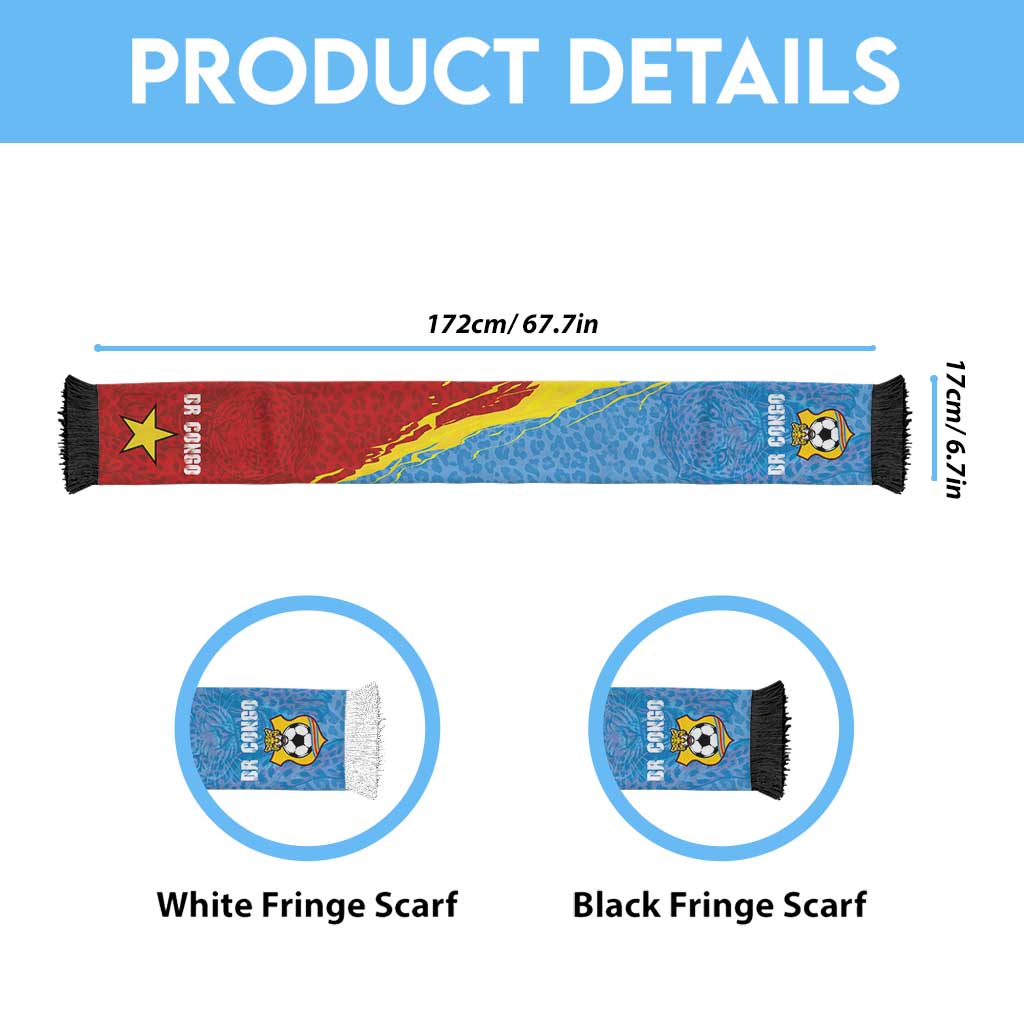 Personalized DR Congo Leopards Football Soccer Scarf Abstract Leopard Pattern With National Colors And Crest