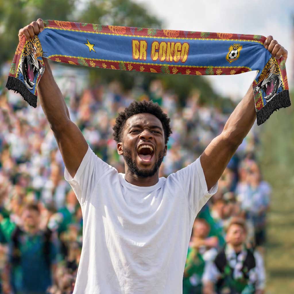 Personalized DR Congo National Football Soccer Scarf The Leopards Tropical Jungle Leaf Botanical Art