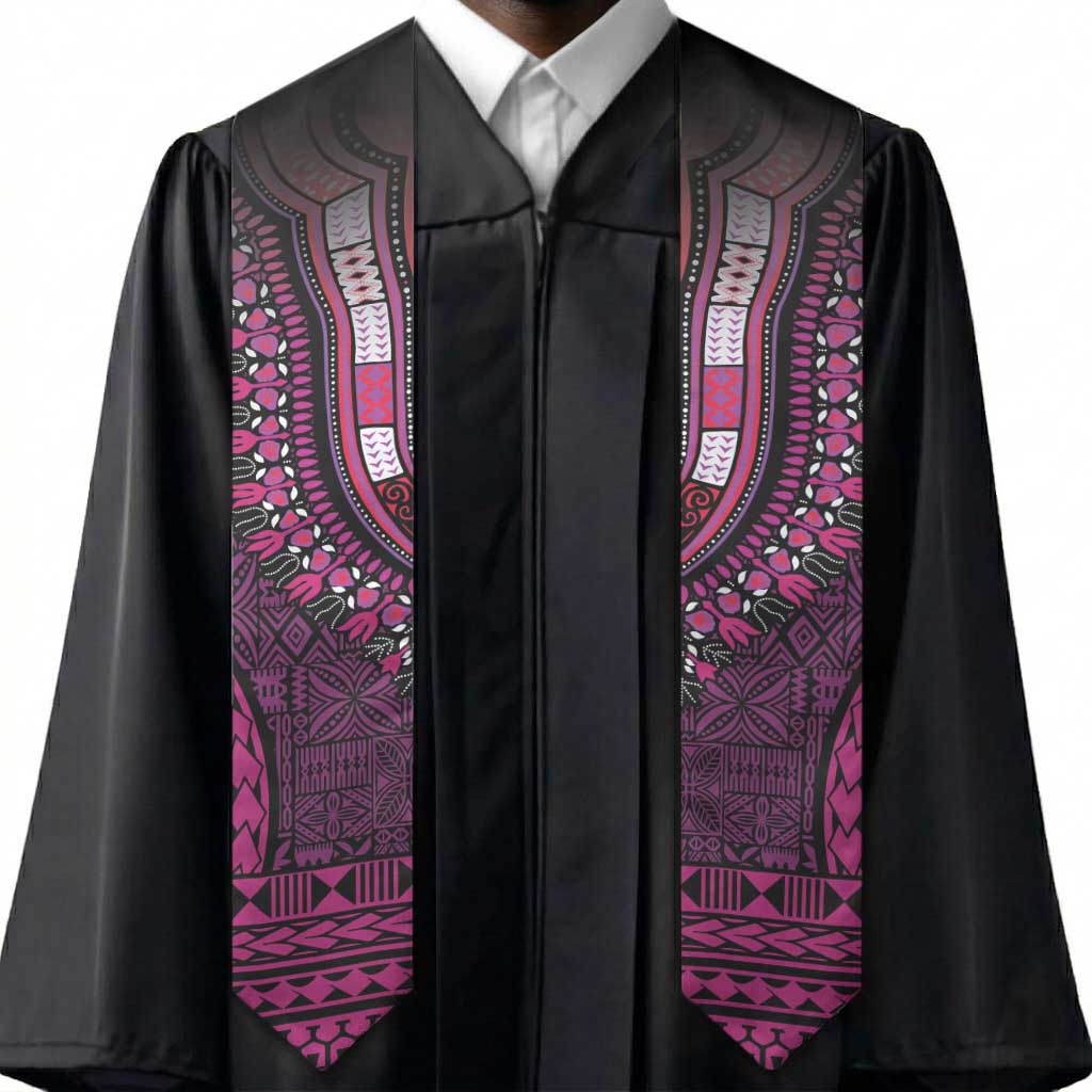 Pink Dashiki and Tapa Pattern Graduation Stole Africa-Polynesia Together Culture