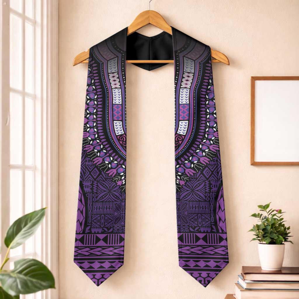 Purple Dashiki and Tapa Pattern Graduation Stole Africa-Polynesia Together Culture