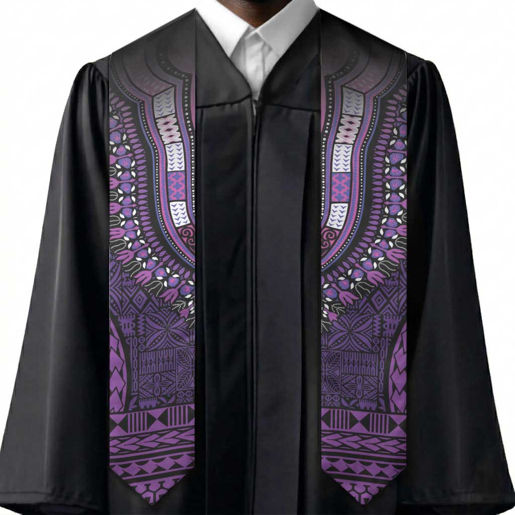 Purple Dashiki and Tapa Pattern Graduation Stole Africa-Polynesia Together Culture