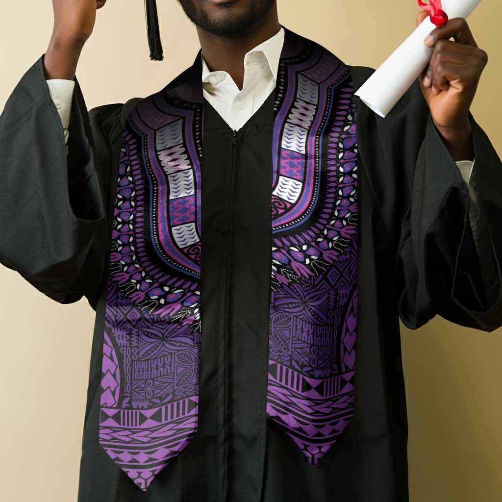 Purple Dashiki and Tapa Pattern Graduation Stole Africa-Polynesia Together Culture