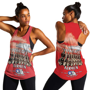 Remembering the Red Tail Heroes Women Racerback Tank Tuskegee Airmen Legacy - Red - African Pride