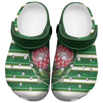 South Africa Clogs Shoes King Protea with African Heritage Stripes Style