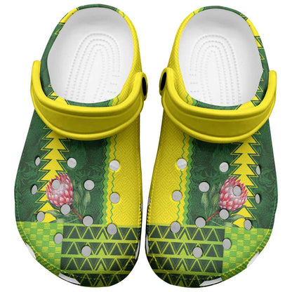 South Africa Clogs Shoes King Protea with African Tribal Geometric Pattern Culture Art