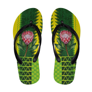 South Africa Flip Flops King Protea with African Tribal Geometric Pattern Culture Art
