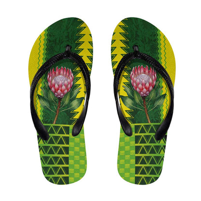 South Africa Flip Flops King Protea with African Tribal Geometric Pattern Culture Art