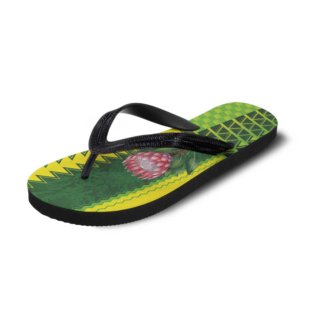 South Africa Flip Flops King Protea with African Tribal Geometric Pattern Culture Art