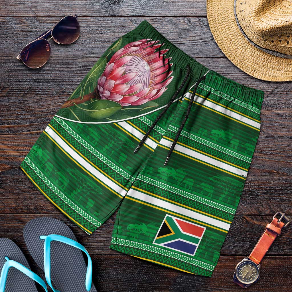 South Africa Football Shorts for Men King Protea with African Heritage Stripes Style