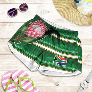 South Africa Football Shorts for Women King Protea with African Heritage Stripes Style