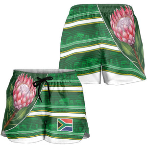 South Africa Football Shorts for Women King Protea with African Heritage Stripes Style