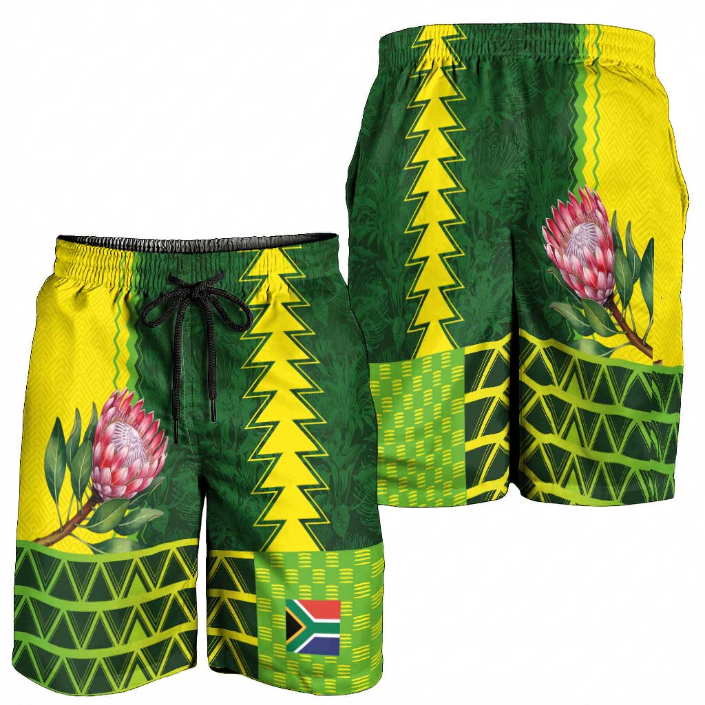South Africa National Football Shorts for Men King Protea with African Tribal Geometric Pattern Culture Art
