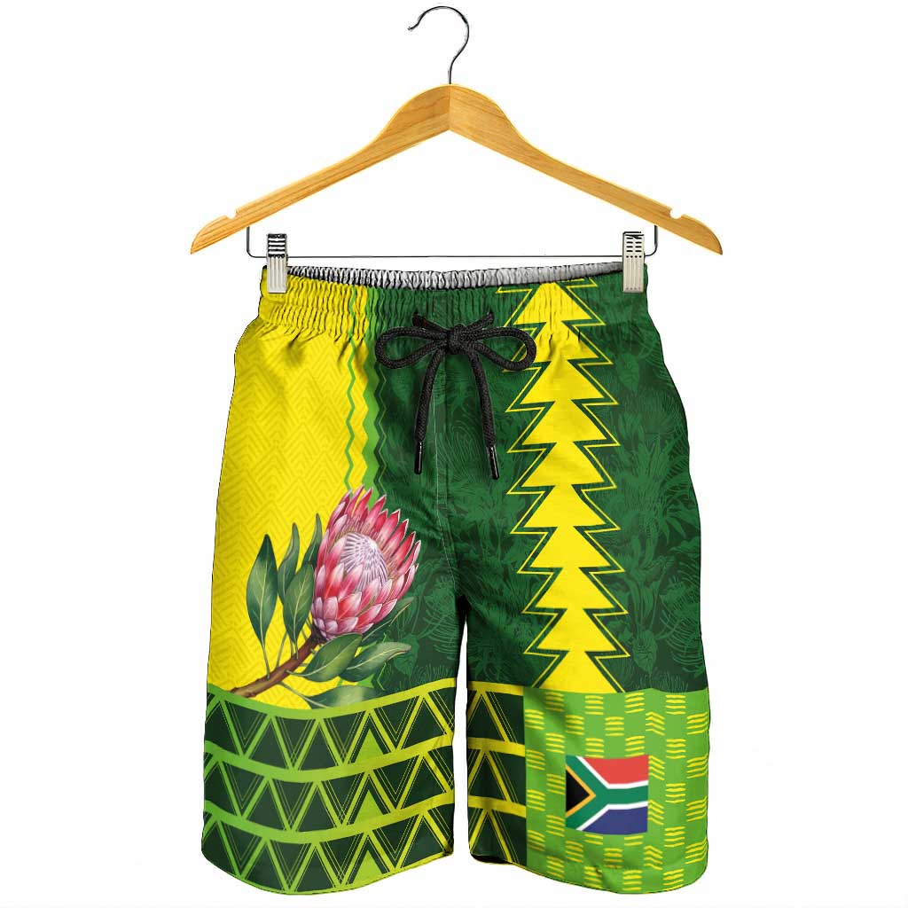South Africa National Football Shorts for Men King Protea with African Tribal Geometric Pattern Culture Art