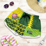 South Africa National Football Shorts for Women King Protea with African Tribal Geometric Pattern Culture Art
