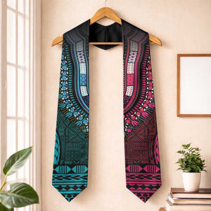 Teal-pink Dashiki and Tapa Pattern Graduation Stole Africa-Polynesia Together Culture