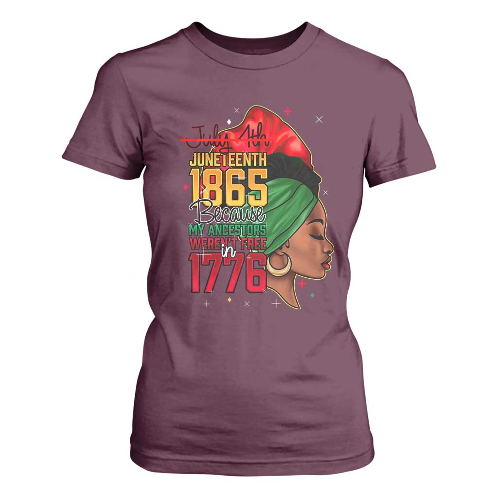 Juneteenth 1865 T Shirt For Women Black Pride Because My Ancestors Weren't Free in 1776 Not 4Th Of July