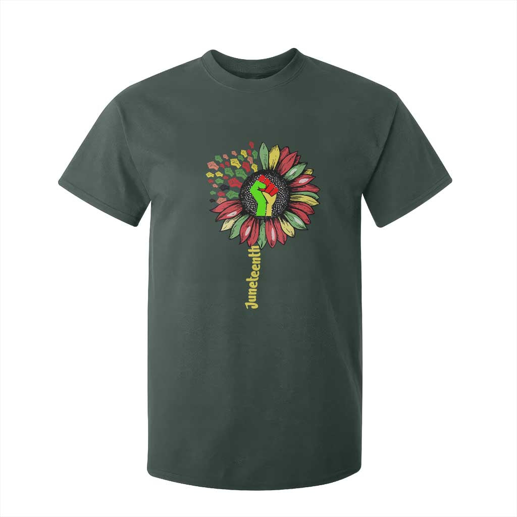 Juneteenth T Shirt For Kid Sunflower with Raised Fist Black History African American