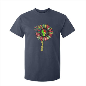 Juneteenth T Shirt For Kid Sunflower with Raised Fist Black History African American