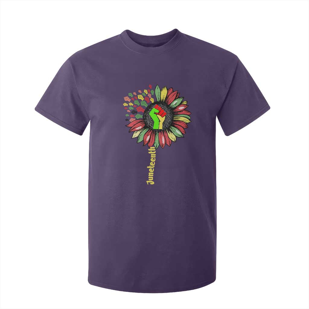 Juneteenth T Shirt For Kid Sunflower with Raised Fist Black History African American