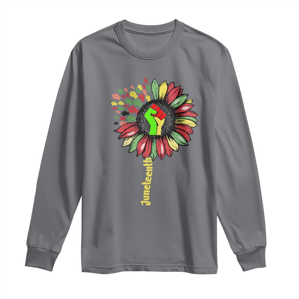 Juneteenth Long Sleeve Shirt Sunflower with Raised Fist Black History African American