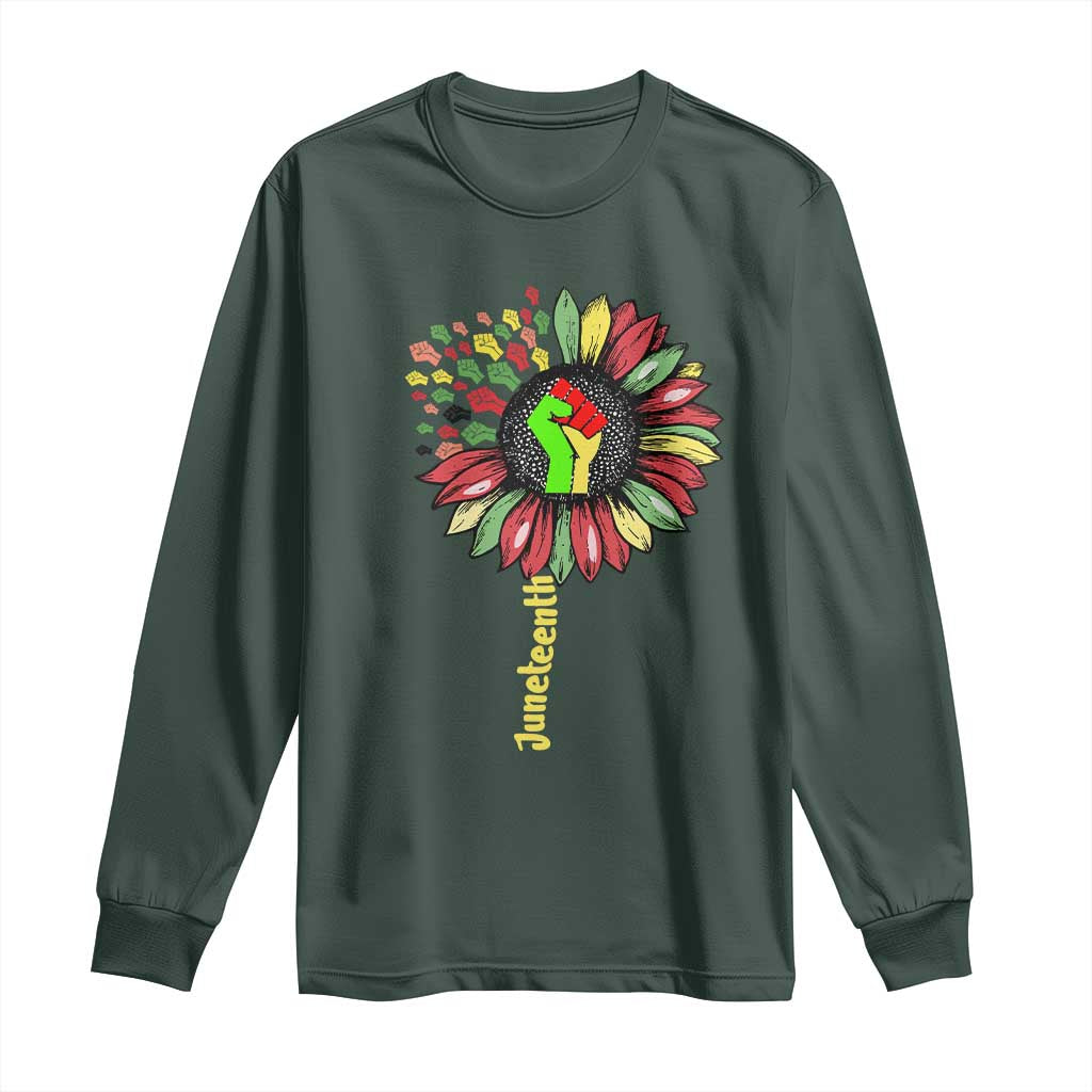 Juneteenth Long Sleeve Shirt Sunflower with Raised Fist Black History African American