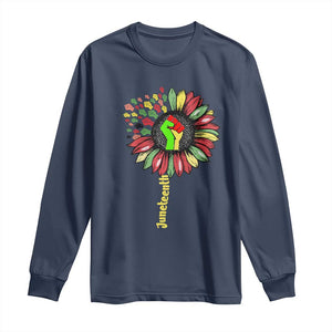 Juneteenth Long Sleeve Shirt Sunflower with Raised Fist Black History African American