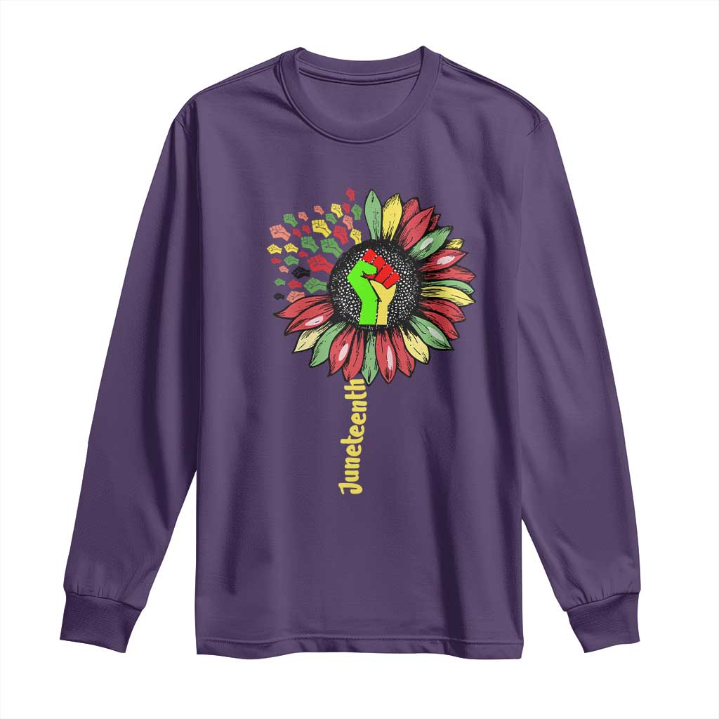 Juneteenth Long Sleeve Shirt Sunflower with Raised Fist Black History African American