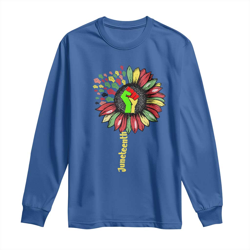 Juneteenth Long Sleeve Shirt Sunflower with Raised Fist Black History African American
