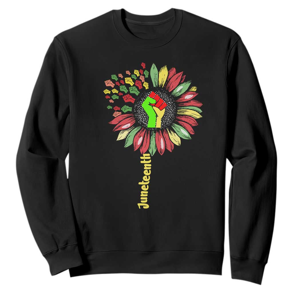 Juneteenth Sweatshirt Sunflower with Raised Fist Black History African American
