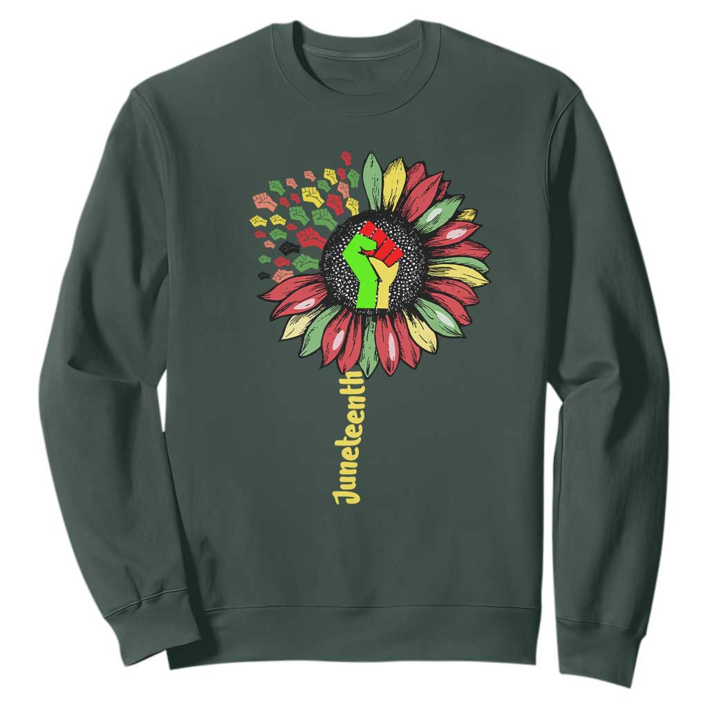 Juneteenth Sweatshirt Sunflower with Raised Fist Black History African American