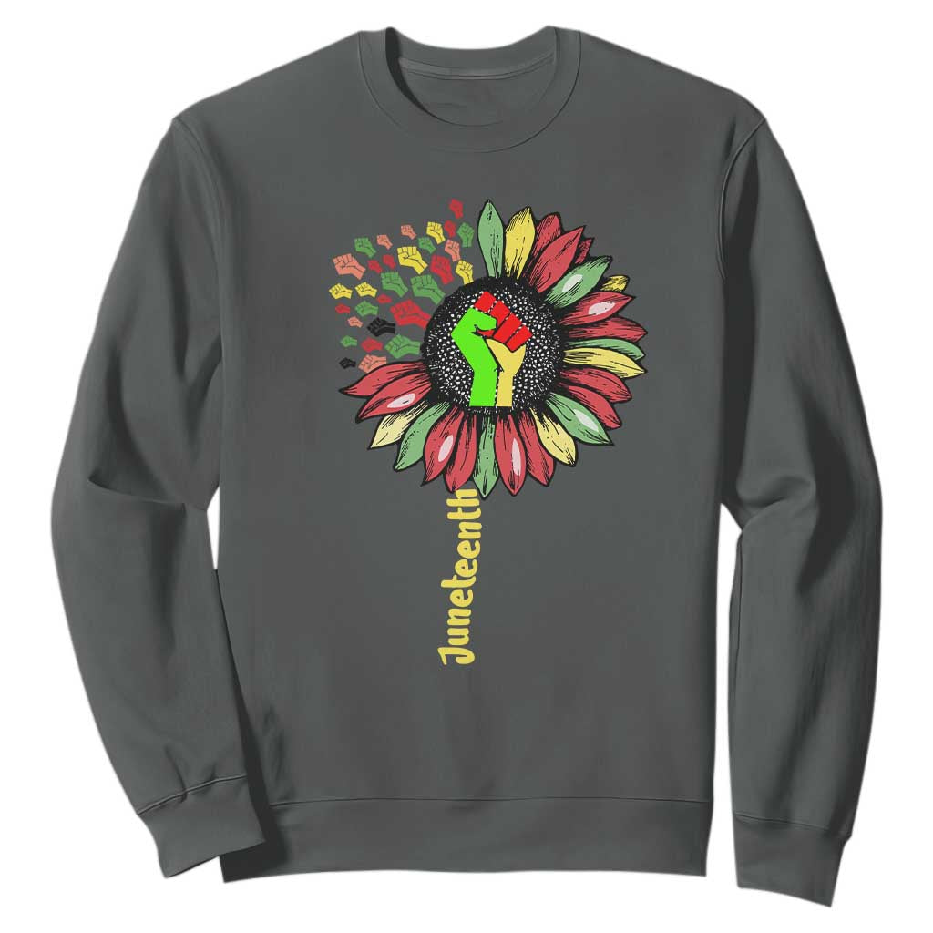 Juneteenth Sweatshirt Sunflower with Raised Fist Black History African American