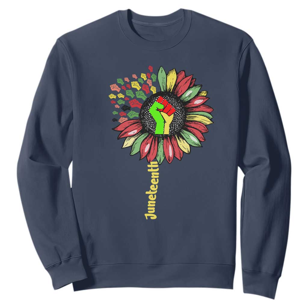 Juneteenth Sweatshirt Sunflower with Raised Fist Black History African American