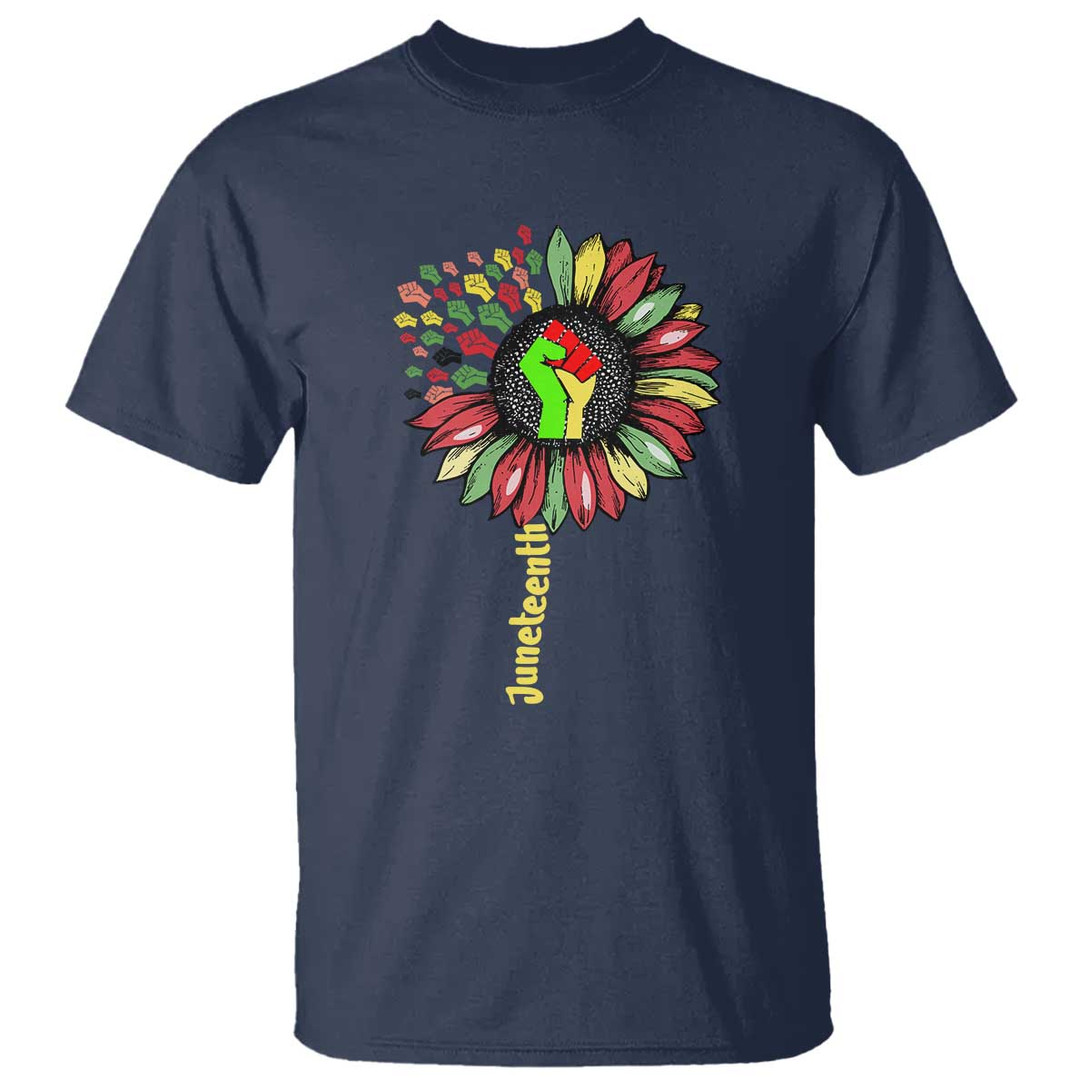 Juneteenth T Shirt Sunflower with Raised Fist Black History African American