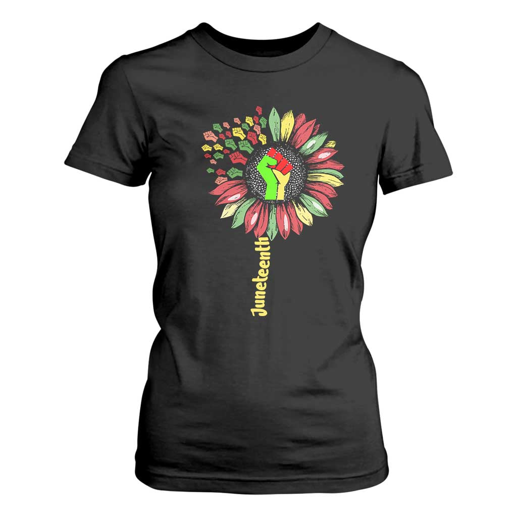 Juneteenth T Shirt For Women Sunflower with Raised Fist Black History African American