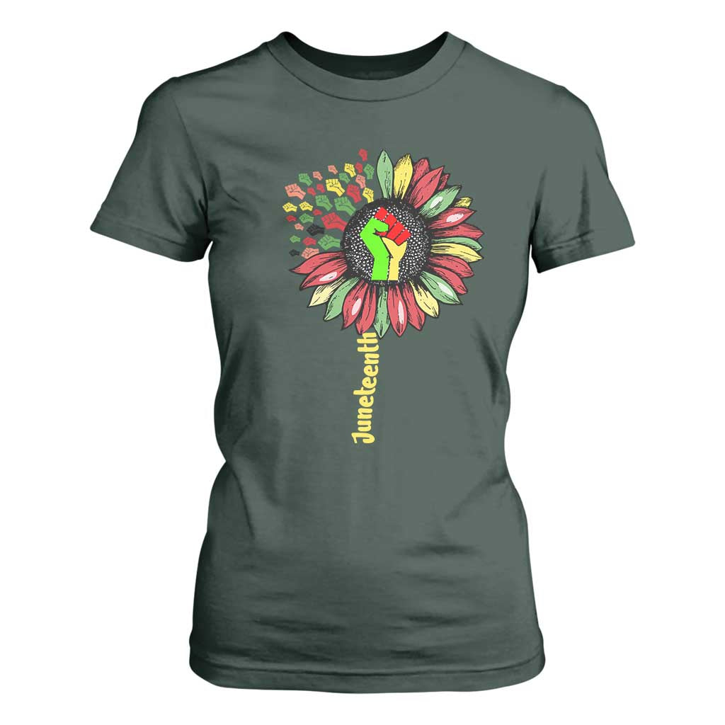 Juneteenth T Shirt For Women Sunflower with Raised Fist Black History African American