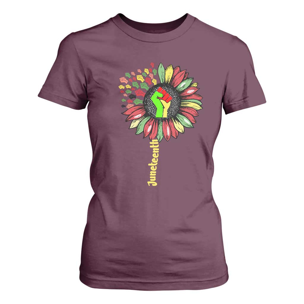Juneteenth T Shirt For Women Sunflower with Raised Fist Black History African American